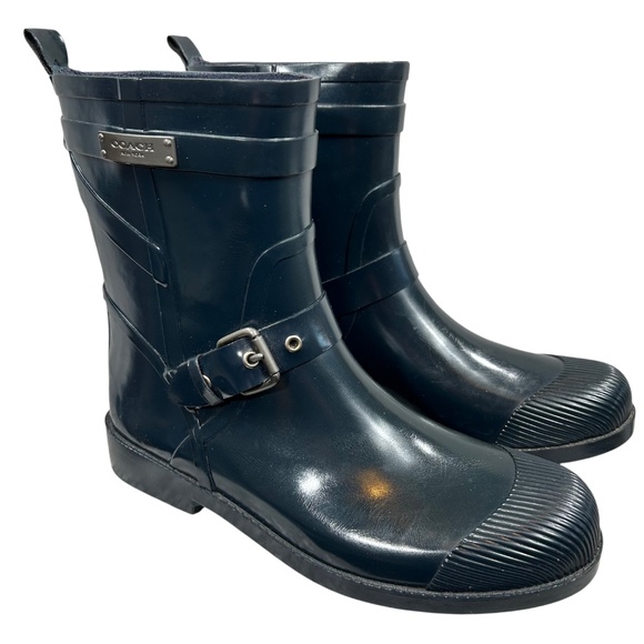 Coach Lester Dark Blue Rubber Mid-Calf Rain Gardening Boot Size 9B - Picture 3 of 10